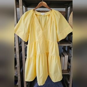 A.L.C. Camila Short Oversized Sleeve Tiered Mini Dress Butter Yellow Sz 14 NWOT